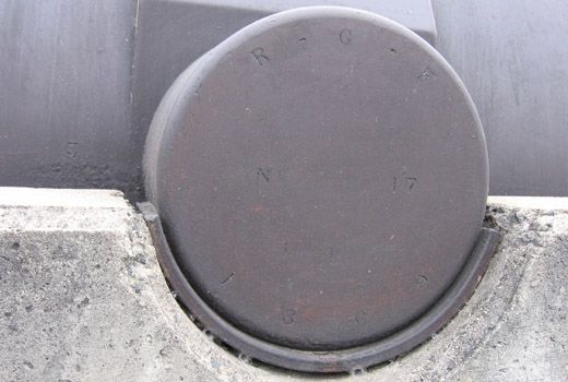 Markings on the Second damaged gun at HMAS Cerberus.